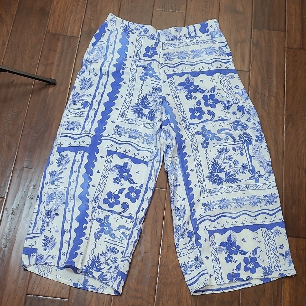 Joie Blue & White 100% Linen Wide Leg Pants size XL
